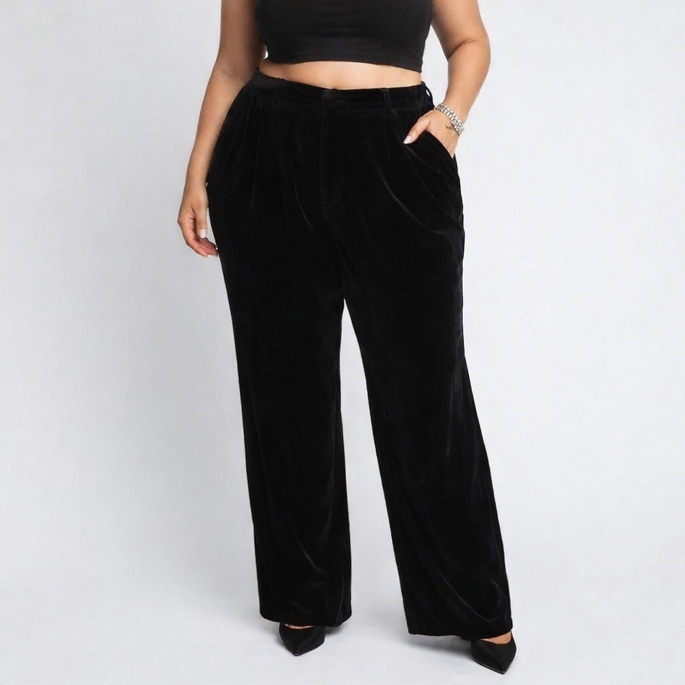 NWT Reformation Black Velvet Wide Leg Pants Soft Glam Night Out